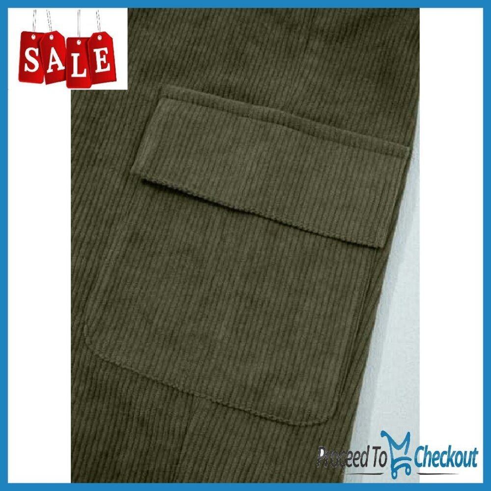 Corduroy Cargo Pants High Waist Wide Leg Loose Fit Drawstring - Picture 6 of 8